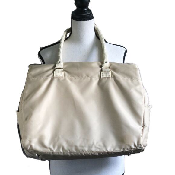 Nicole Miller Nylon Duffle Bag with Faux Croc Handles Cream Large Tan Beige - Picture 2 of 11